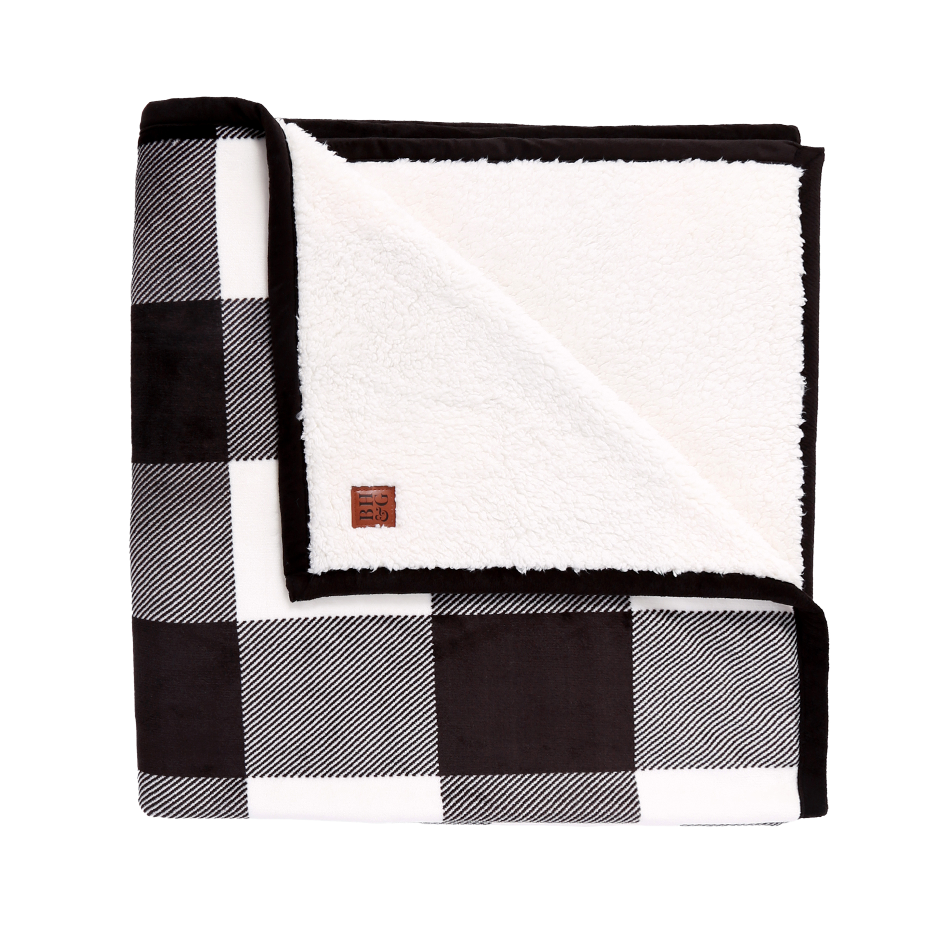 Better Homes & Gardens Oversized Sherpa Throw, 50" x 72", Black Buffalo Plaid