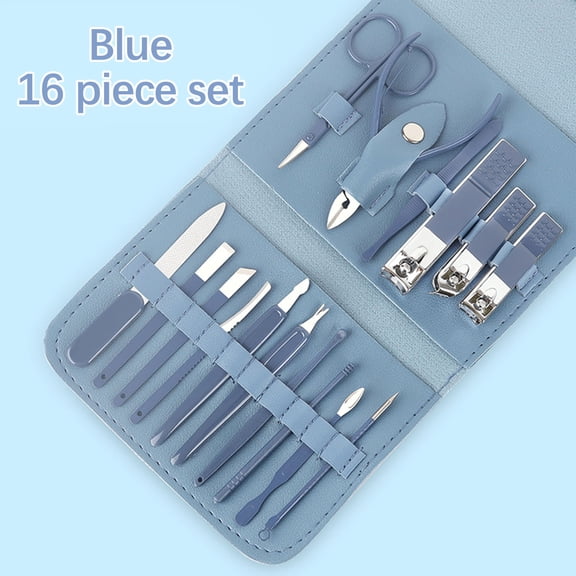 FEOLGEHLY Manicure Set, Nail Clippers, Pedicure Kit, 16-in-1 Professional Grooming Kit Stainless Steel, Nail Toenail Scissors Tools with Faux Leather Travel Case for Men Women Blue Upgraded Version