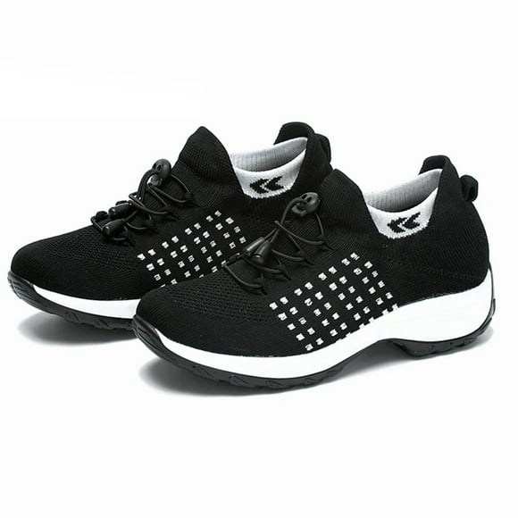 Bmisegm Large Size High Elastic Fly Woven Breathable Shoes Women's Trendy Lightweight Border Socks Shoes Lightweight Women's Shoes Casual ShoesCasual Shoes for Women Black 40