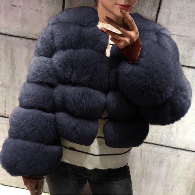 Chaquetas y abrigos casuales de manga larga sin capucha para mujer, de talla grande, de invierno, cálidos, holgados, con cuello alto, de felpa y pelo, de poliéster.