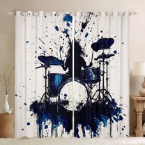 Homewish Cartoon Drum Black Out Curtains for Kids, Watercolor Splatter Art Curtains Pack of 2 (42x63 Each), Music Theme Bedroom Curtains, Black Out Curtains Room Decor
