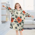 thumbnail image 5 of FORMRS Wearable Blanket Hoodie with Sleeves for Kids Cozy Flannel Sweatshirt, Large Red Floral Pattern, 5 of 7
