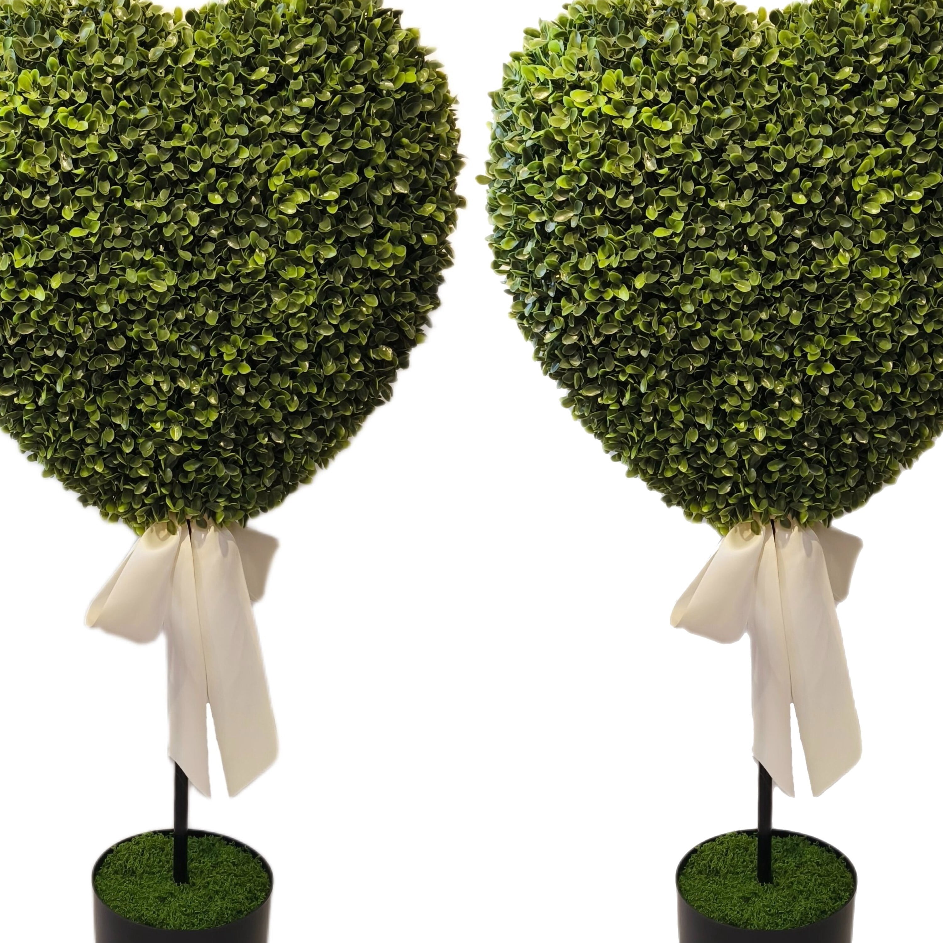 Boxwood Heart with Bow Topiaries, Green and White, 32", 2 Count, Valentine's Day by My Texas House