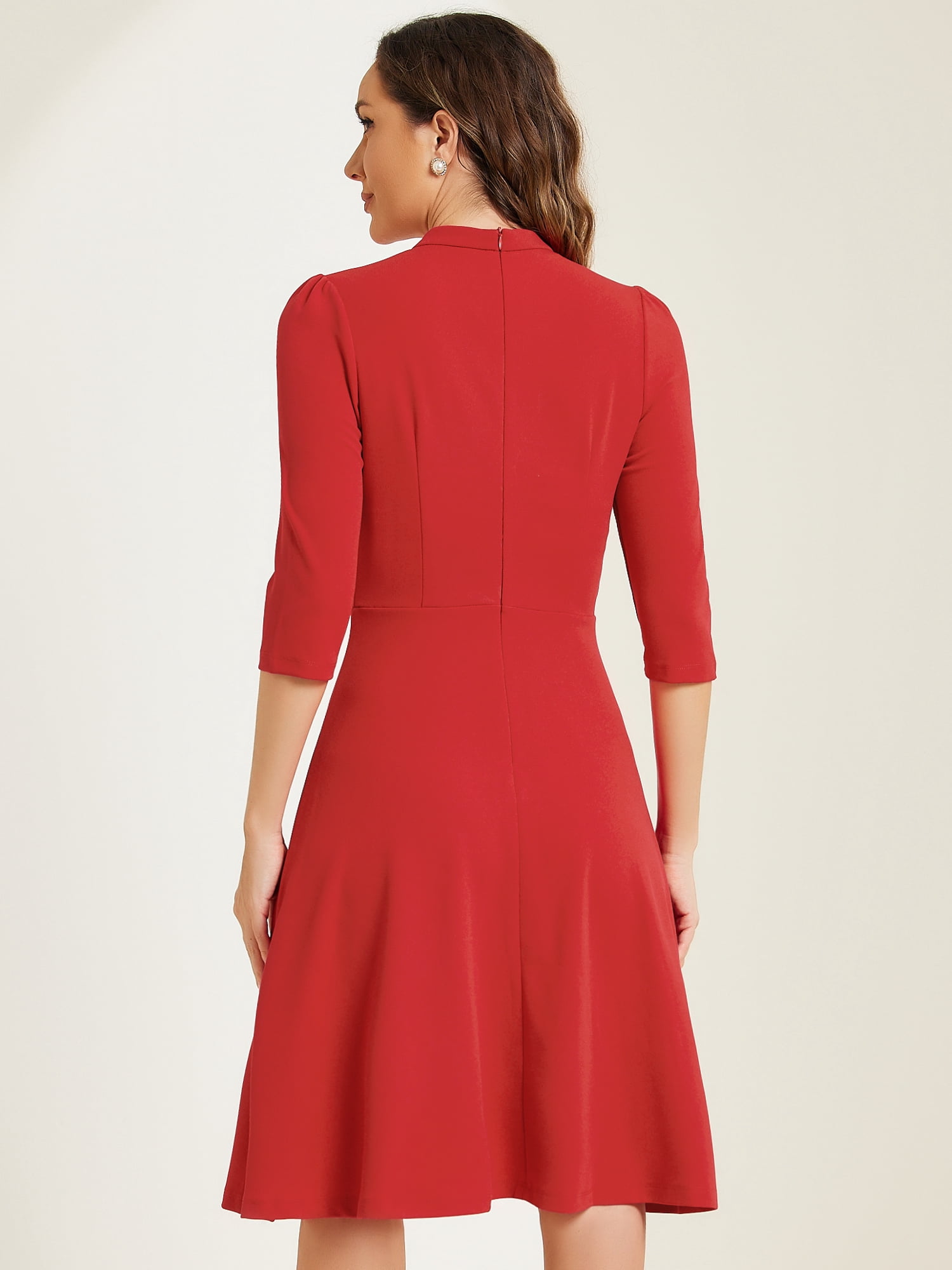 DARING DIVA Women's Vintage 3/4 Sleeve Church Semi Fit and Flare Dress XS Red