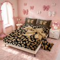 thumbnail image 2 of Homewish Cute Bowtie Bed Sheets for Girls, Black Gold Cheetah Print Full Size Sheets, 4 Pieces (1 Flat Sheet, 1 Fitted Sheet and 2 Pillowcases), 2 of 6
