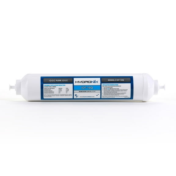 Hydronix ICF-10Q Inline Reverse Osmosis Post, Fridge & Ice Coconut GAC Water Filter 2000 Gal, 1/4" Quick Connect