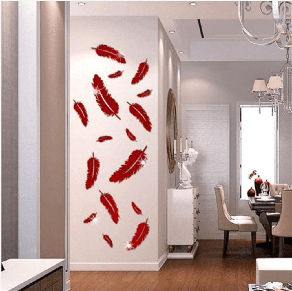 Mirror Leaf Feather Wall Vinyl Decals Sticker DIY Art Decor Home Mural Removable