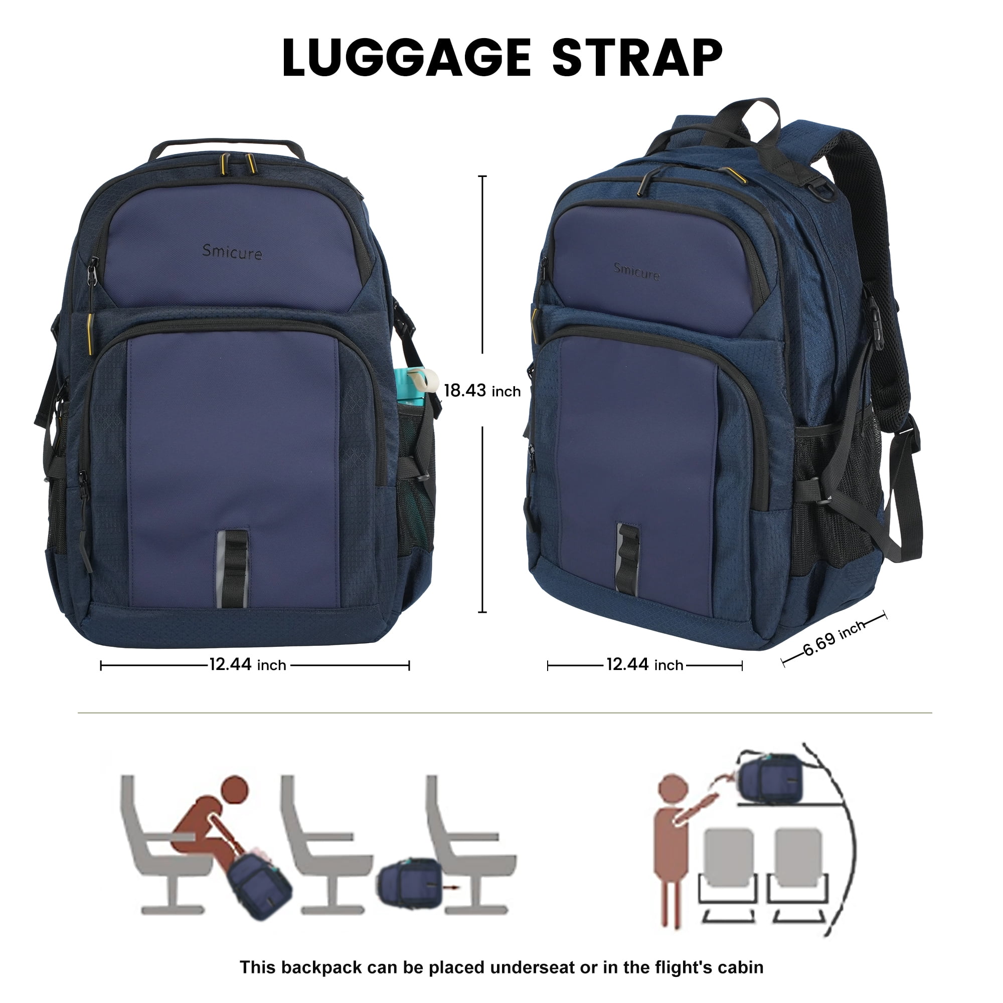 Smicure Travel carry on Backpack Laptop Business 18 Inch Business Anti Theft Slim Sturdy College School Computer Bag.Blue
