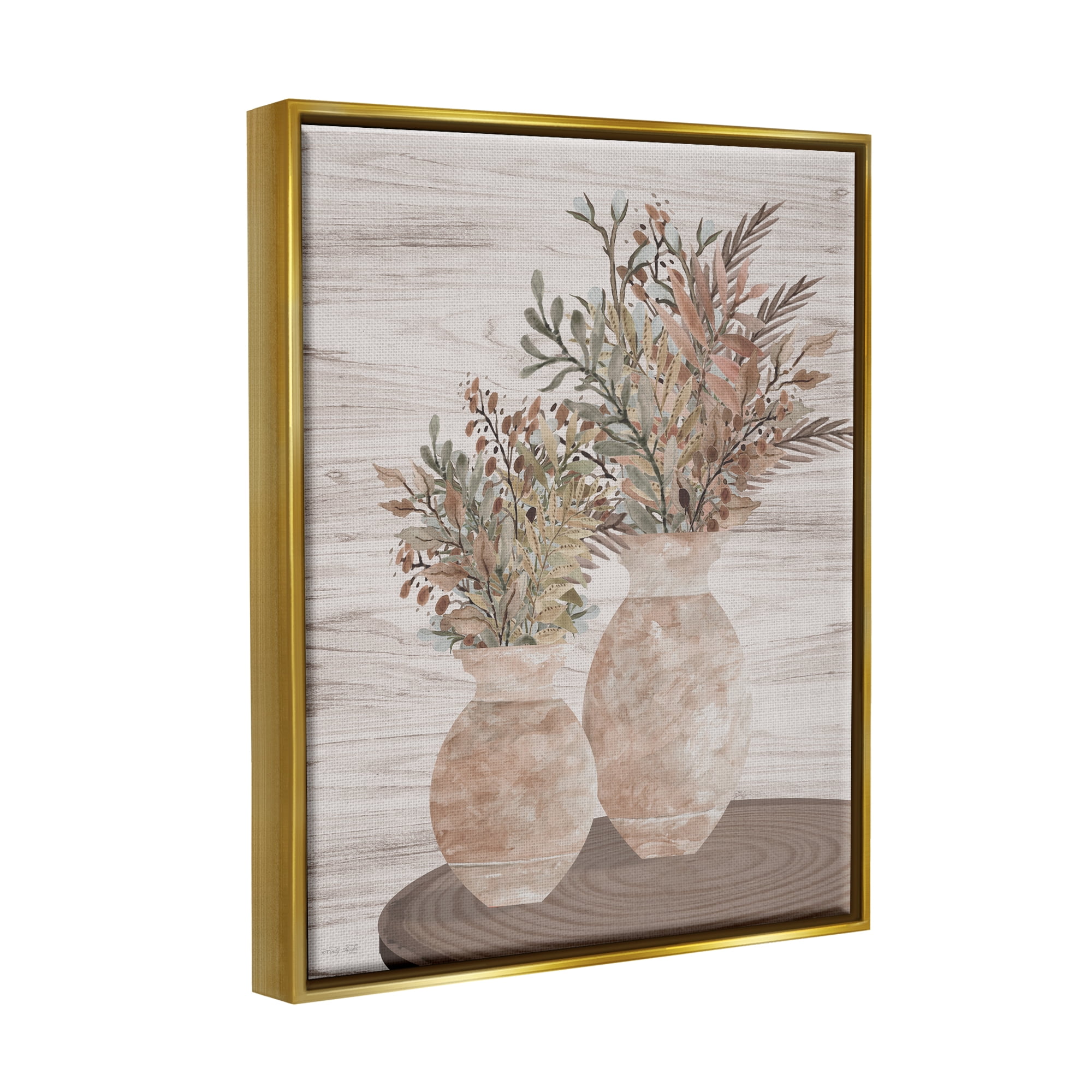Stupell Industries Modern Farmhouse Blooms Botanical & Floral Painting Gold Floater Framed Canvas Art Print Wall Art, 25 x 31