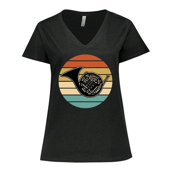 Inktastic French Horn Retro Music Gift Women's Plus Size V-Neck T-Shirt