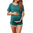 thumbnail image 5 of Youmylove Women Maternity T-Shirt Tee Shirts Short Sleeve Crew Neck Solid Color Asymmetrical Nursed Tops For Breastfeeding 3-Pack Pregnant, 5 of 8
