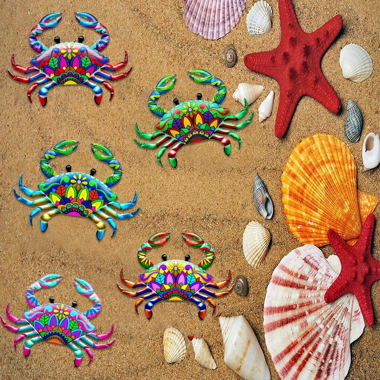 Set of 5 Colorful Metal Crab Wall Decorations Hanging Wall Art