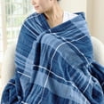 thumbnail image 2 of Sunbeam Extra Long Heated Throw Blanket Microplush Reverse Faux Shearling 4 Heat Settings Blue Herring Plaid 50 x 70, 2 of 15