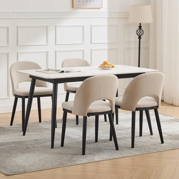Wooden Dining Chairs Set of 4,Modern Fabric Upholstered Dining Room Chair, Large Dining Room Kitchen Chairs with High Back and Deep Seat, Farmhouse Dinner Chair for Kitchen,Restaurant,Cafe,Beige
