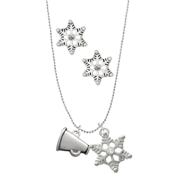 Delight Jewelry Silvertone Small Megaphone Silver tone Snowflake Charm Necklace and Stud Earrings