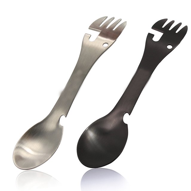 Juego de cucharas de Camping de 2 piezas, cuchara y tenedor de cocina, abridor de botellas de cuchara y tenedor de Camping, cortador de alimentos, Camping y excursión JM