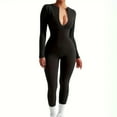 thumbnail image 1 of Timegard Combishort Côtelé à Manches Longues avec Fermeture Éclair pour Femmes, Justaucorps de Yoga Coupe Ajustée Extensible, 1 of 5