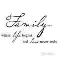 thumbnail image 2 of Family Where Life Begins and Love Never Ends Vinyl Lettering Wall Decal Sticker Home Decals Size: 12.5"H x 22"W Color: Black, 2 of 5