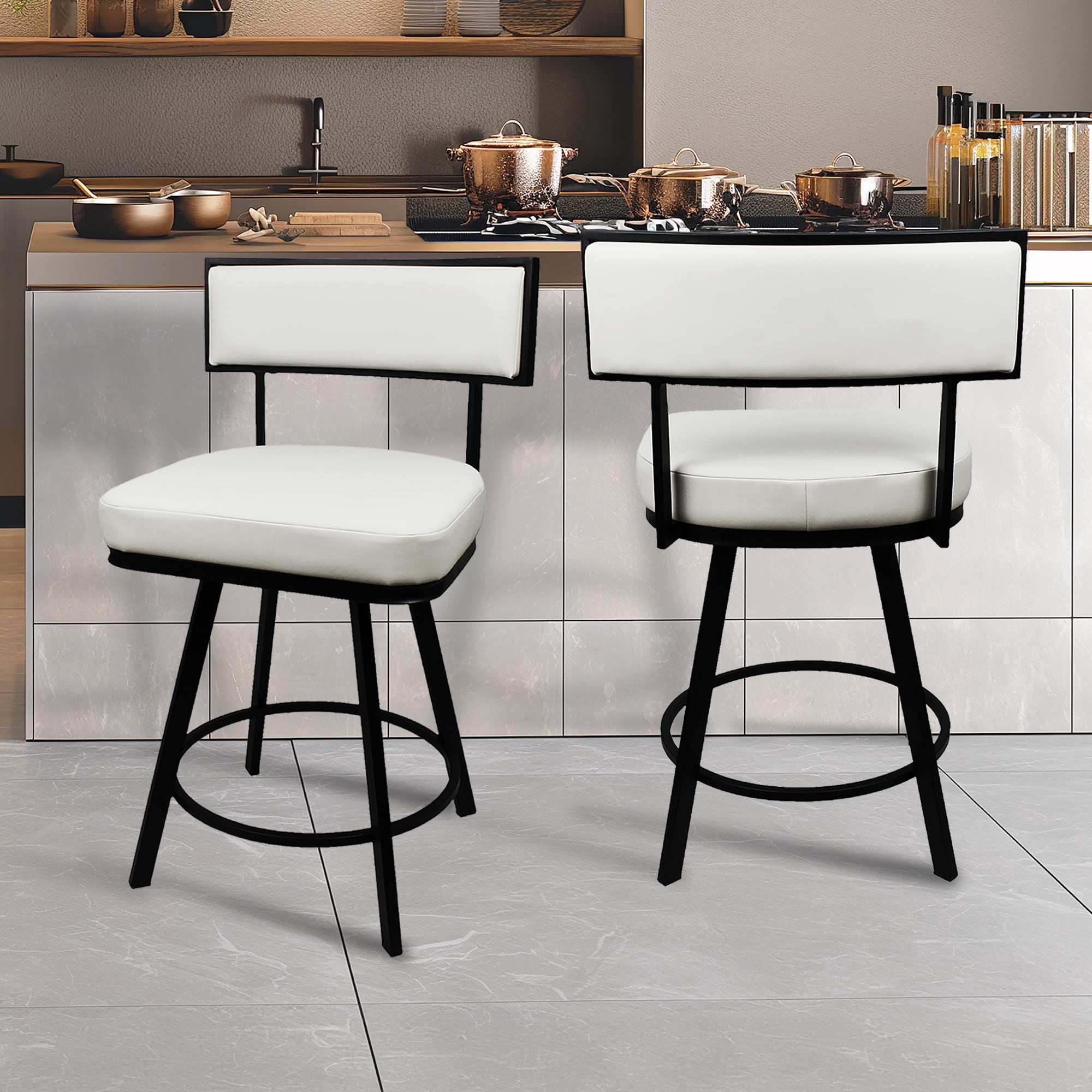 Steve Silver Zenon Modern Square Counter Chair with Metal Footrest, White/Black