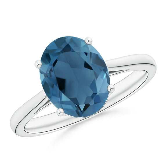 ANGARA Natural Oval Solitaire 3.25 ct London Blue Topaz Cocktail Ring in 925 Sterling Silver for Women (Size-10x8mm) | November Birthstone Jewelry for Women | London Blue Topaz Ring (Ring Size - 7.5)