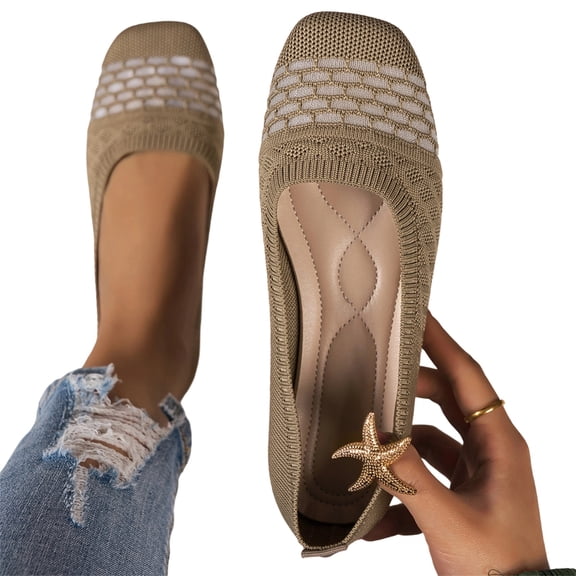 Willtoo Women's Casual Flat Shoes Breathable Knit Slip On Comfortable Ballet for Daily Wear Spring Summer