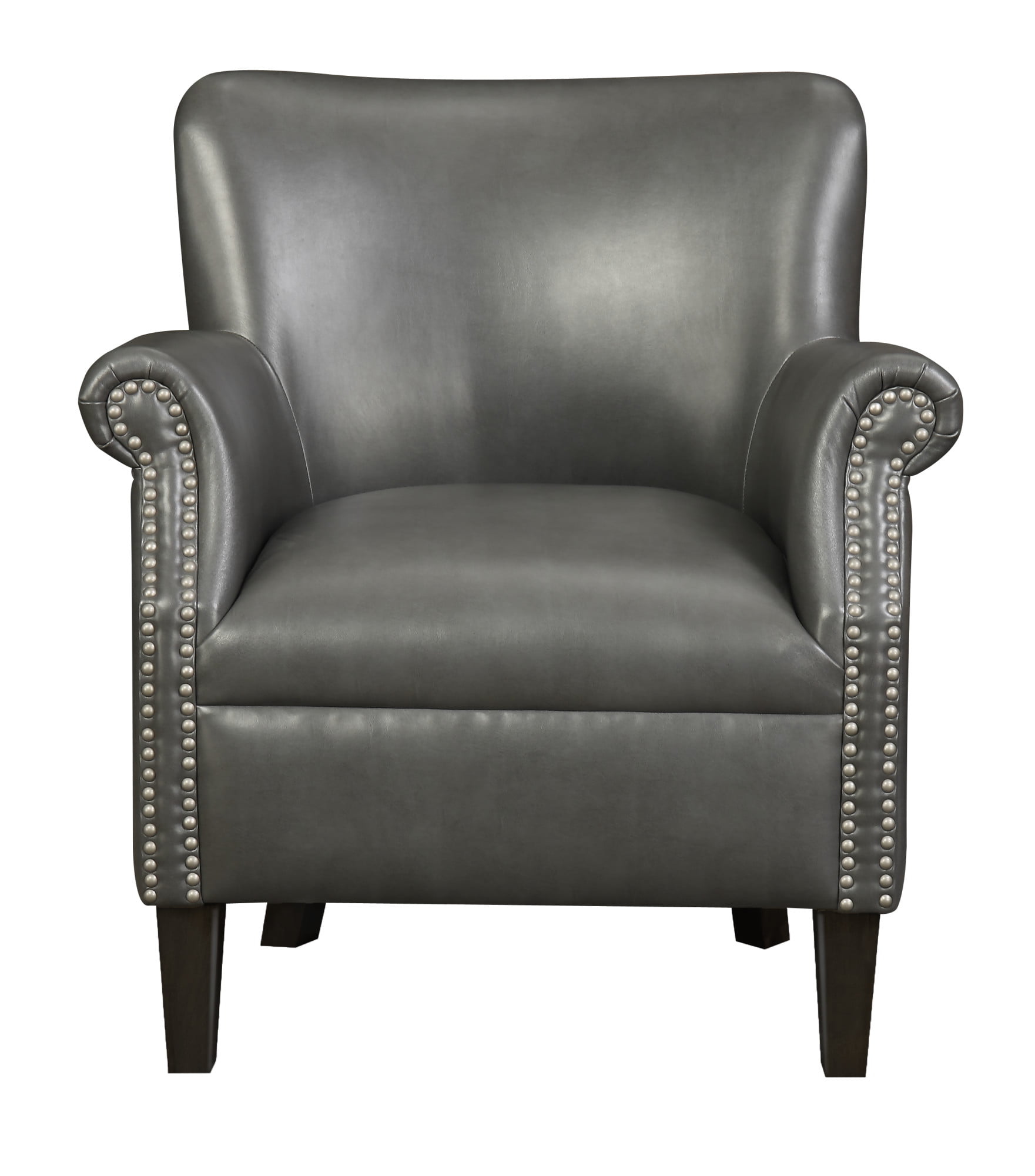 Emerald Home Oscar Gray Accent Chair with Faux Leather Upholstery And