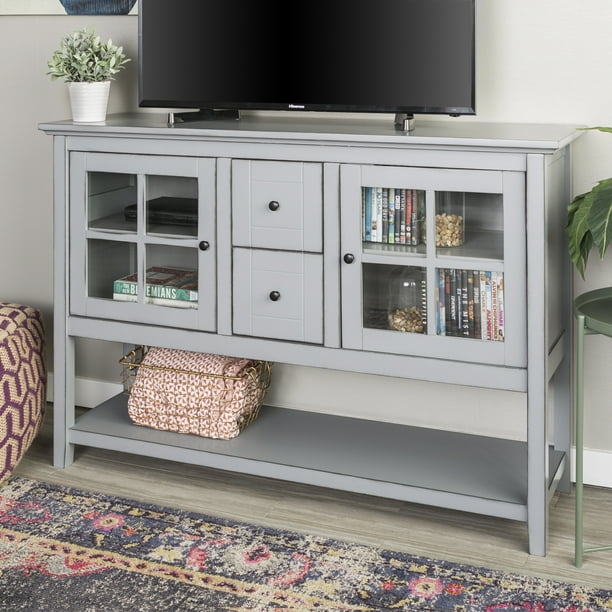 Transitional Glass Door Antique Grey Wood Sideboard TV Stand by Manor