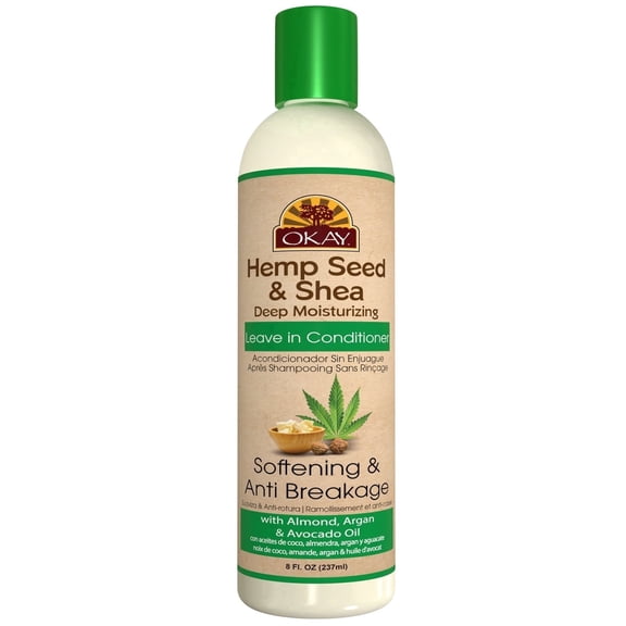 OKAY Hemp Seed Oil Leave-In Conditioner 8 oz – Moisturizing & Strengthening Hair Conditioner with Shea Butter, Hydrates Dry & Damaged Hair, Helps Reduce Breakage, Sulfate/Silicone/Paraben Free