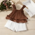 thumbnail image 4 of Vedolay Summer Short Sets Girl's 2 Piece Outfits Solid Scoop Neck Tank Top and Drawstring Waist Shorts Set,Brown 1-2 Years, 4 of 5