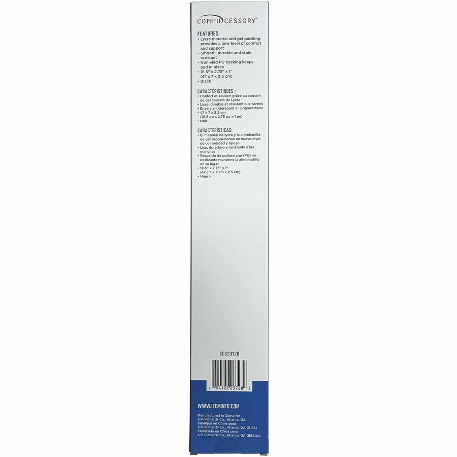 Compucessory CCS23728 0.80 x 18.5 x 2.8 in. Fabric-Covered Gel Wrist Rest, Black