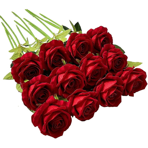 Ukeler 12 Pcs Artificial Rose Flowers Blossom Red Rose Flowers Real