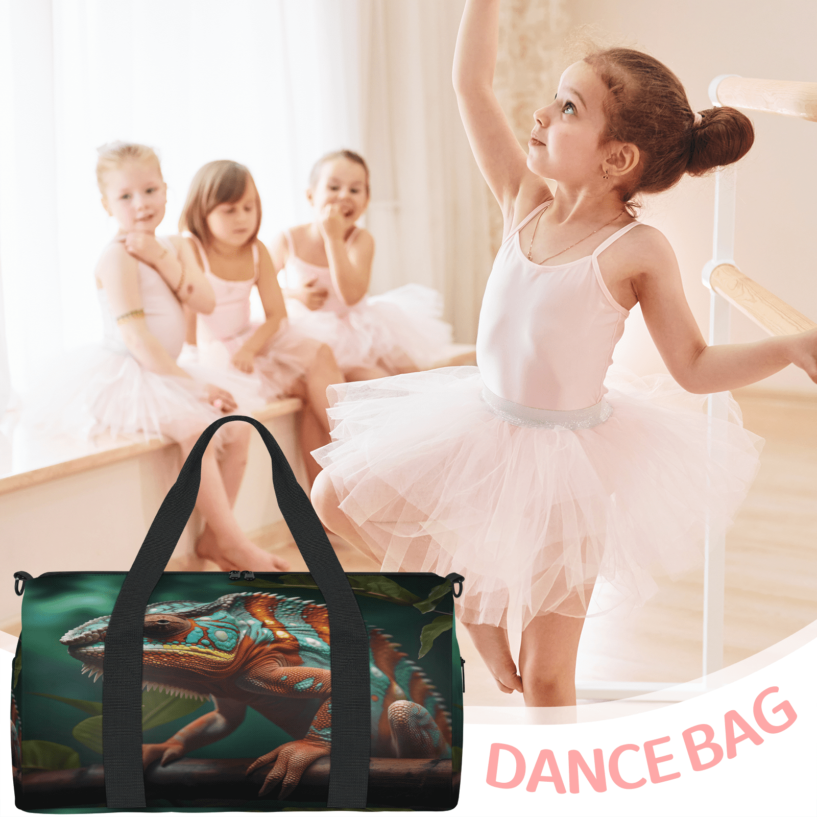 Herdesigns Jungle Lizard Gym Bag for Women, Duffle Bag for Travel Sport, Lightweight Waterproof Carry on Weekender Overnight Dance Yoga Workout Bags
