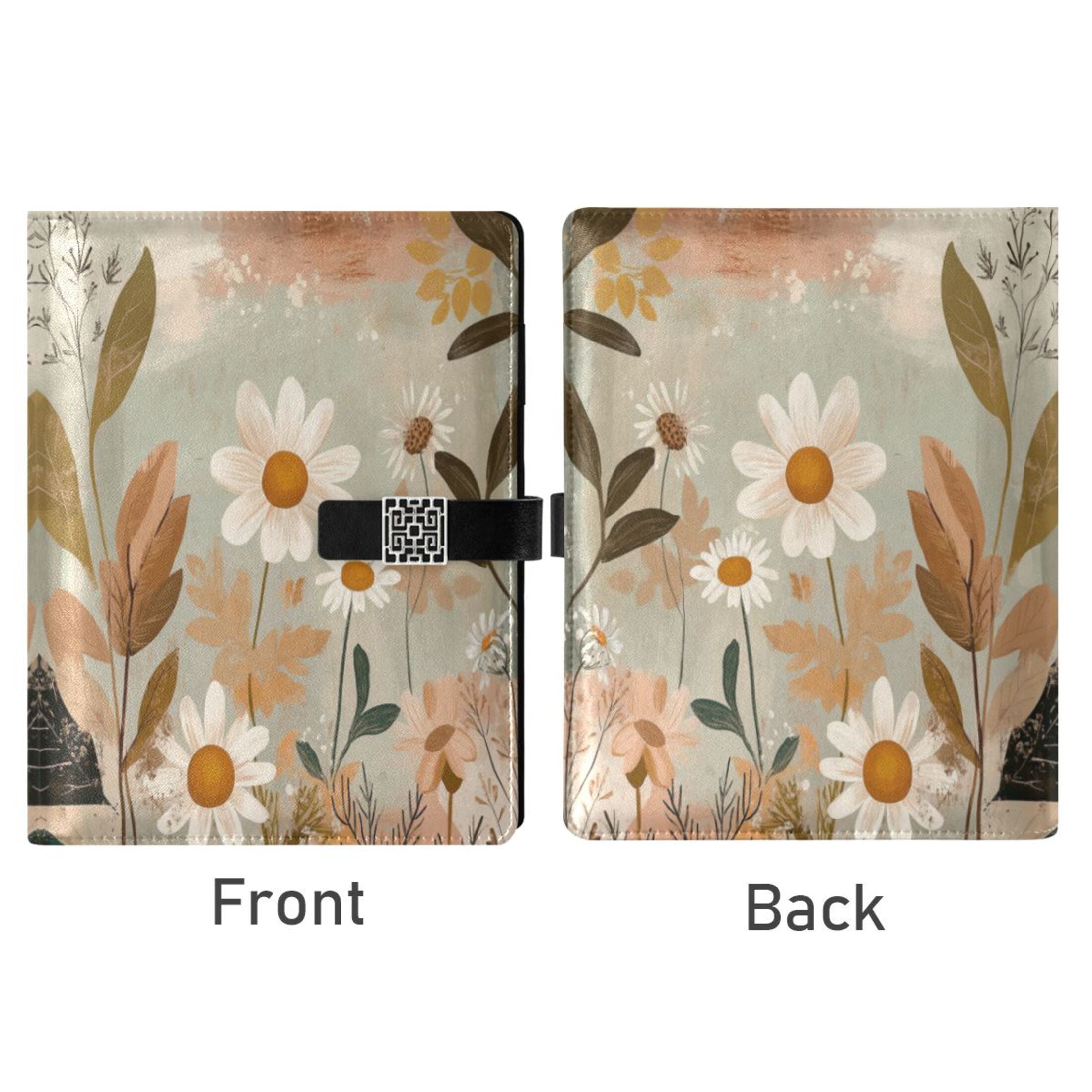 9.2x6.7 inch Leather Notebook 100 Sheets, Multi-Pocket Design & Pen Loop Vintage Flowers Refillable Journal Organizer