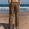 thumbnail image 6 of Men's Linen Four Seasons Thin Breathable Cargo Multi-pocket Pants, Loose Casual Wide Leg Trousers for Travel and Comfort,Coffee,2XL, 6 of 6