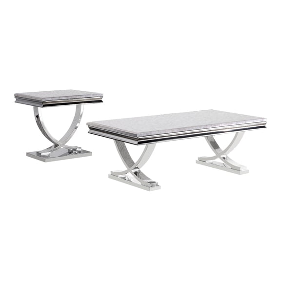 Furniture of America Linke Glam Metal 2-Piece Coffee Table Set in Chrome