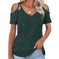 thumbnail image 2 of Camiseta de manga corta sólida de verano para mujer con hombros descubiertos y cuello en V informal con cordones OAVQHLG3B Store lin121212, 2 of 5