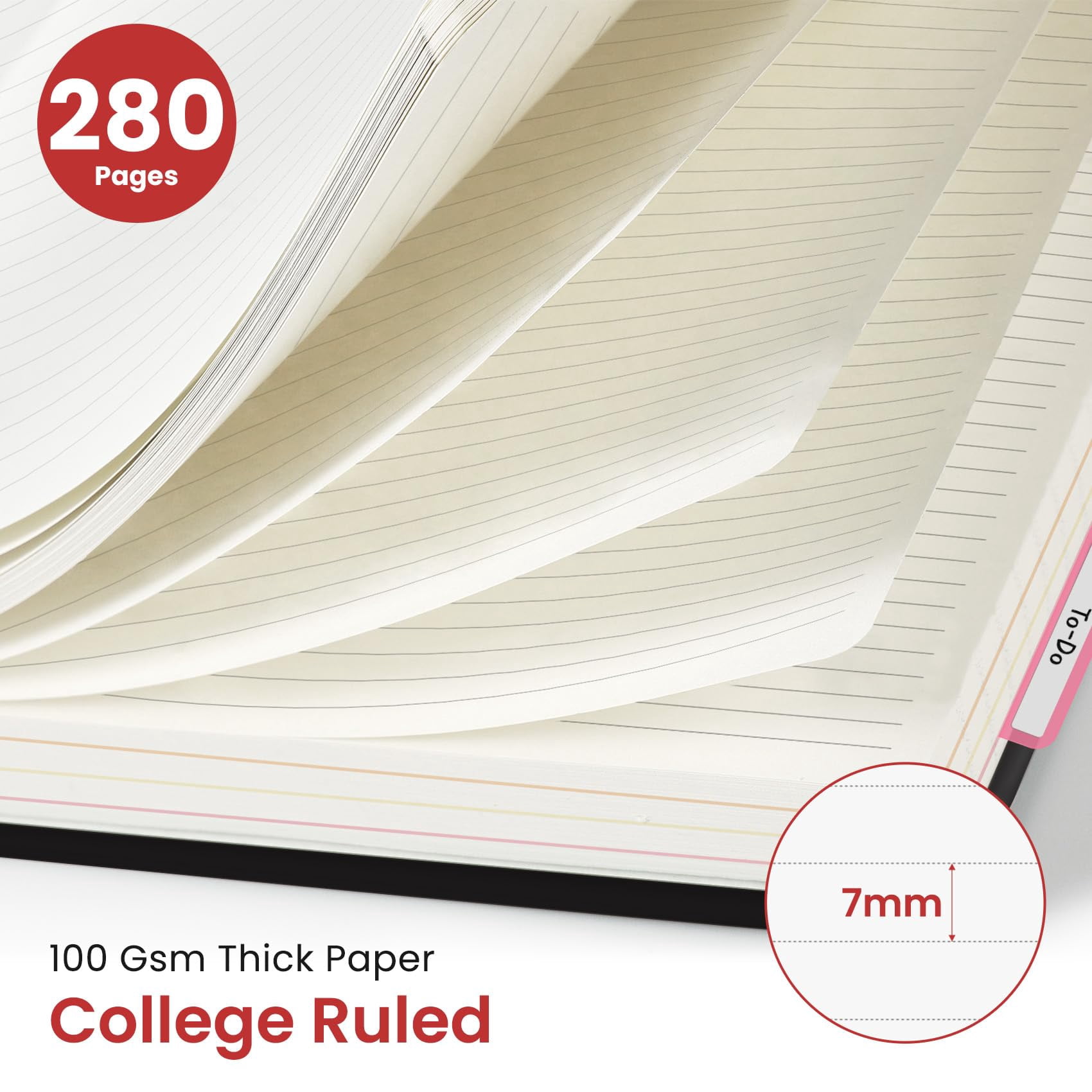 Hardcover Spiral Journal Notebooks For Work With Removable Dividers & Tabs  8.5"x11" 5 Subject Notebook Note Taking Organizer A4 College Ruled Lined Women Writing Black 280 Pages