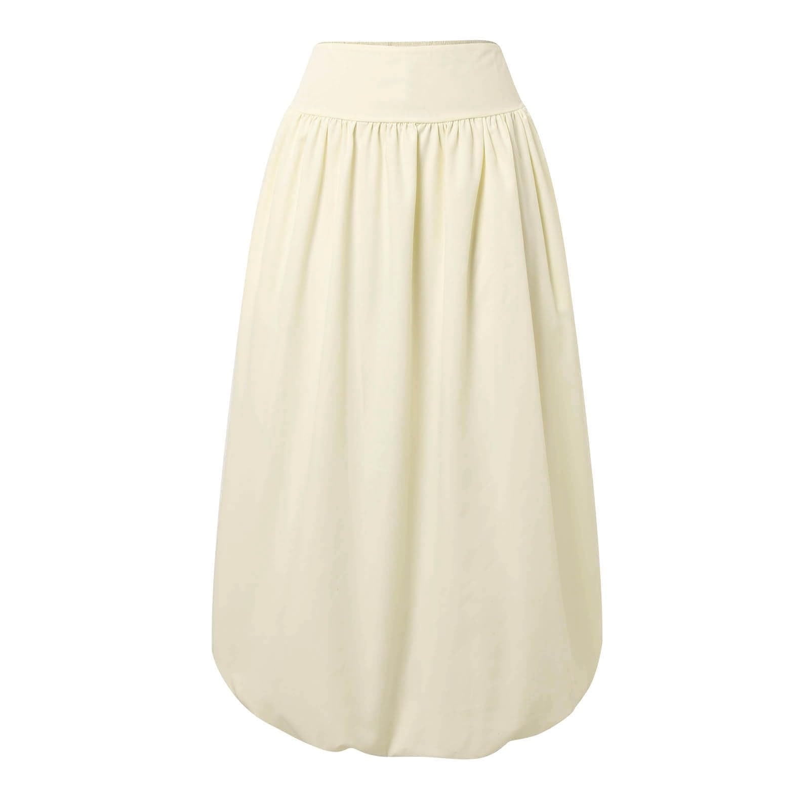 Women Bubble Maxi Skirt Summer Elastic High Waist a Line Long Skirt Casual Ruffle Pleated Midi Half Dress with Pockets Beige S