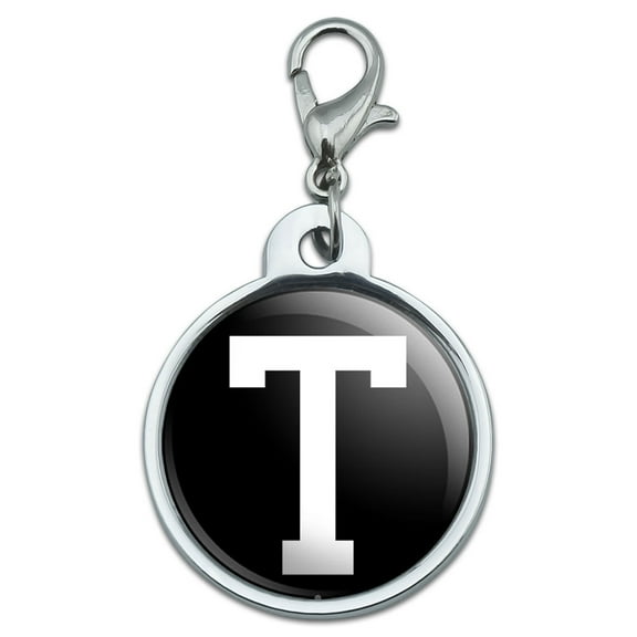 Letter T Initial Black White Small Metal ID Pet Dog Tag