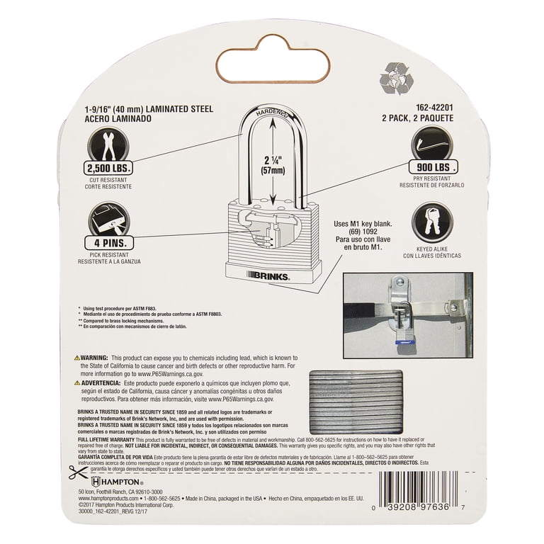 LanuBe Laminated Padlock 2-Pack – 40mm (1-9/16”), Keyed Alike, Normal Shackle, Orange Plastic Hoop, For Lockers & Gates