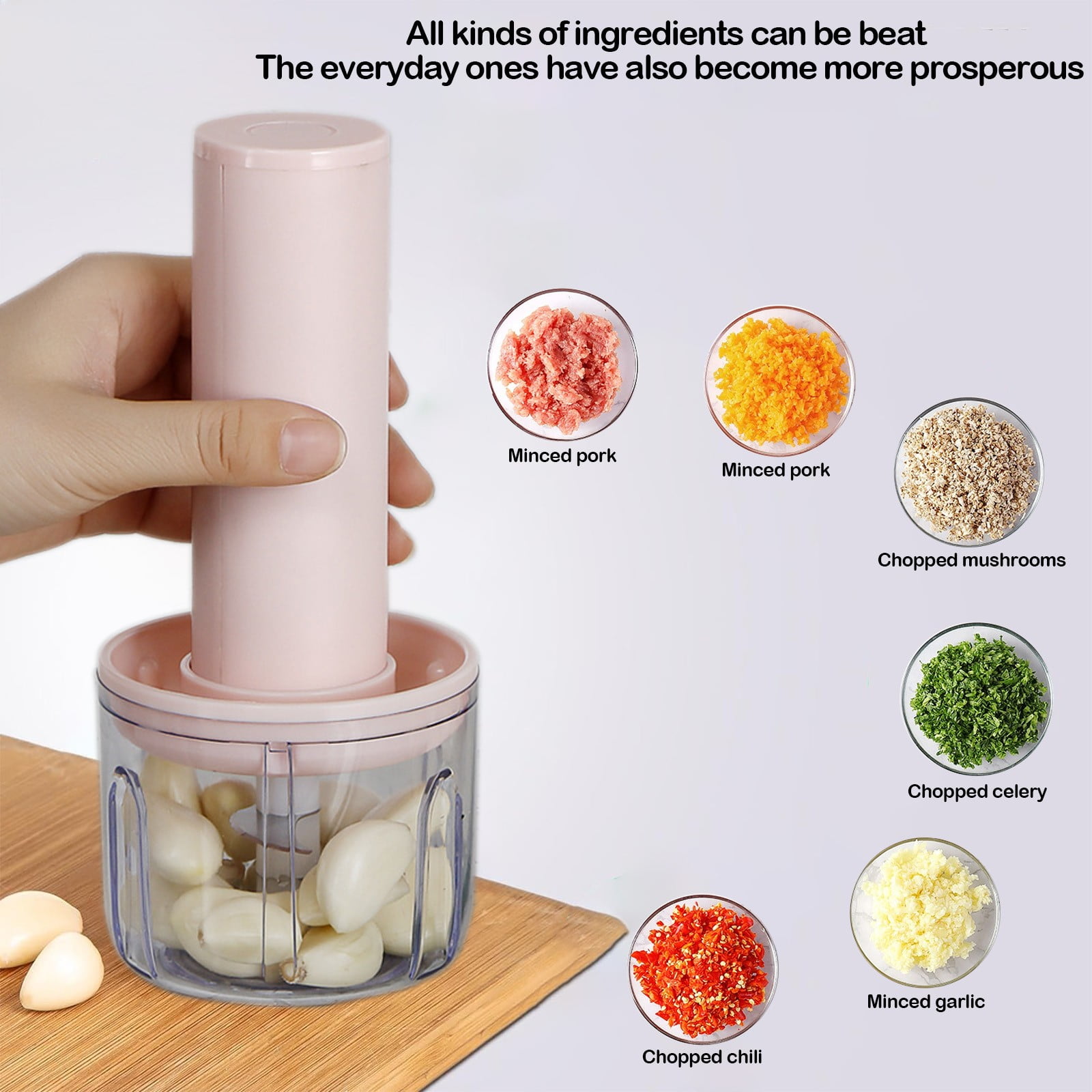 Portable Electric Food Chopper USB Rechargeable Mini Processor, 3 Blade Vegetable Garlic Meat Grinder With Container, Easy Clean Compact Kitchen Tool For Home Travel Cooking