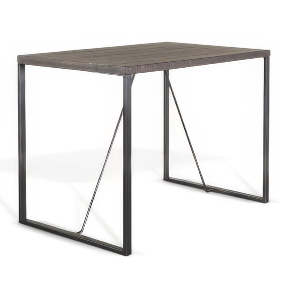 Zayle Counter Height Table, Dark Brown Mahogany Wood, Metal, 47 Inch