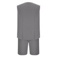 thumbnail image 3 of Snorda Men's Solid Color Button-Up Waistband Tank Shorts Two-Piece Crew-Neck Tank Suit, 3 of 4