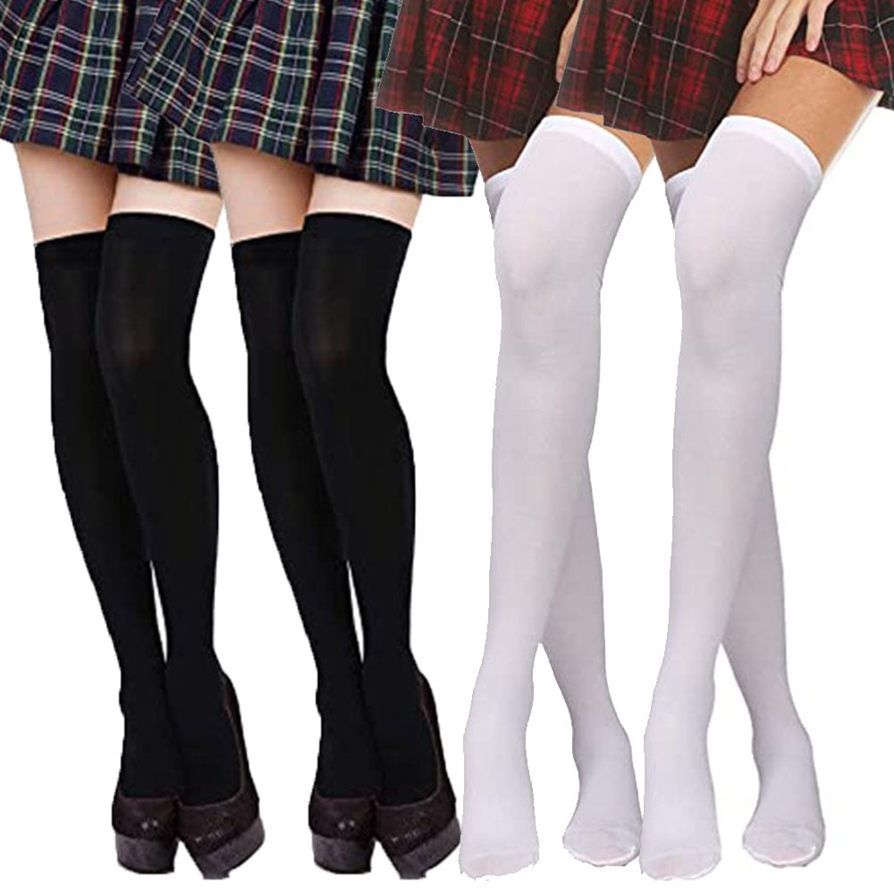 Dicasser 4 Pairs Women's Silk Thigh High Stockings Nylon Socks for ...
