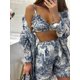 thumbnail image 4 of Clacive-Conjunto de 3 piezas con estampado para mujer, camisa de manga larga elegante + sujetador con pantalones cortos de cintura alta, ropa de calle, 2024, 4 of 5