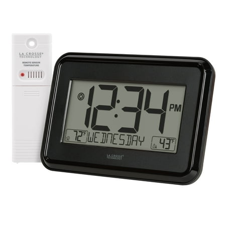 La Crosse Technology Black Digital Wall Clock with Indoor & Outdoor Temperature, 513-1412