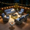 thumbnail image 2 of ODELIO 8-Piece Wicker Patio Furniture Set, PE Rattan Outdoor Conversation Set with Swivel Rocking Chairs & Solar LED Coffee Table, Patio Sectional Seating for Backyard, Denim Blue, 2 of 9