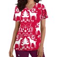 thumbnail image 1 of Blusa de manga corta con cuello en V para mujer, uniforme con bolsillos estampados navideños, blusa de enfermería Pompotops hkajfhjk473146, 1 of 5