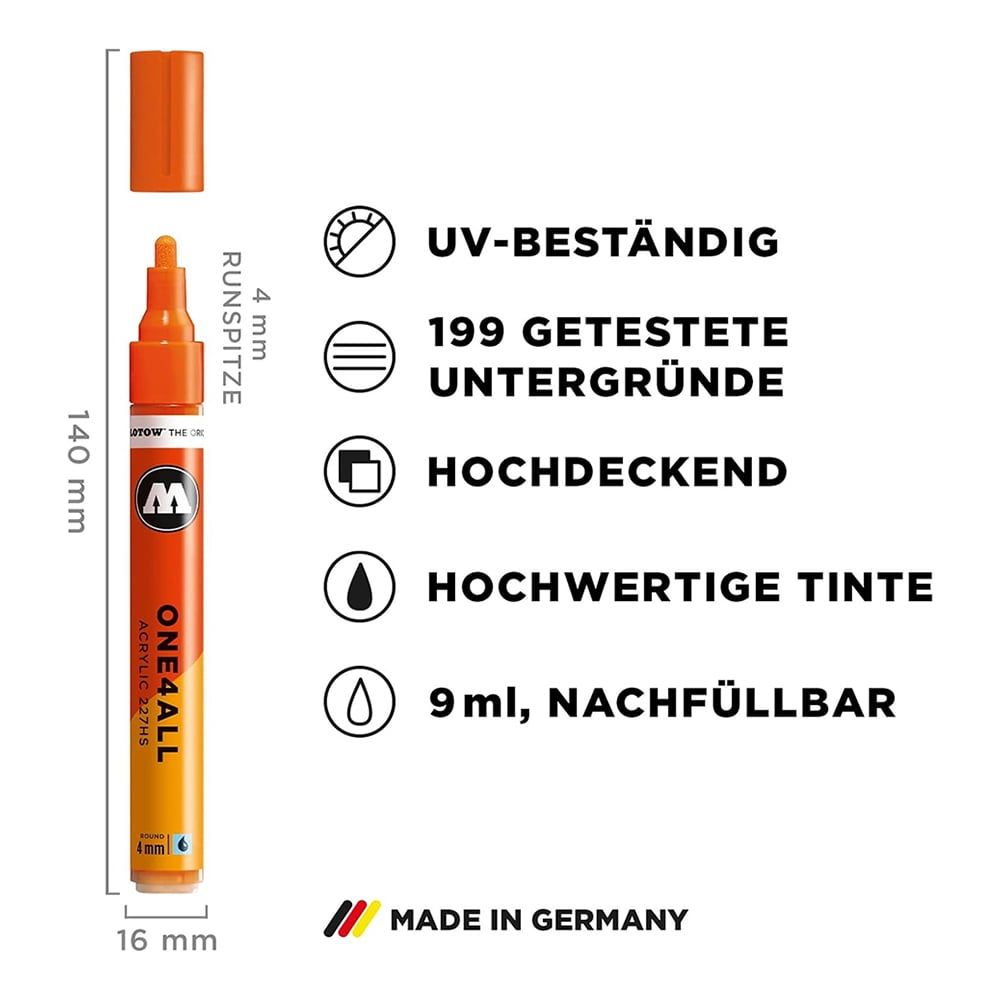Molotow ONE4ALL Acrylic Paint Marker Complete Set, 4mm, Assorted Colors, 50 Markers/Set, 1 Set Each