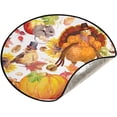 thumbnail image 5 of Coolnut Turkey Funny Fall Christmas Tree Mats Waterproof Tree Skirt, Autumn Leaves Pumpkin Xmas Tree Stand Tray Mat Floor Protector Pad for Holiday Party Decoration, 28.3", 5 of 6